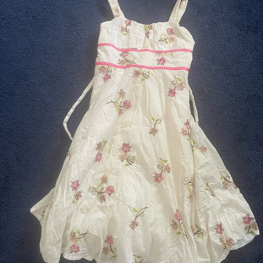 Floral Embroidered Kids Dress - White and Pink